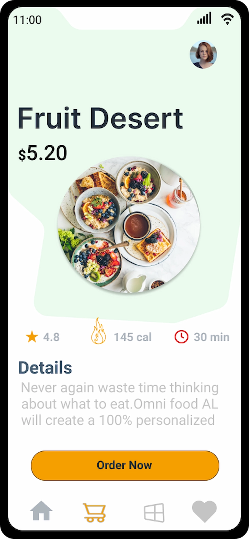 Application UI showing how to order food in just two steps